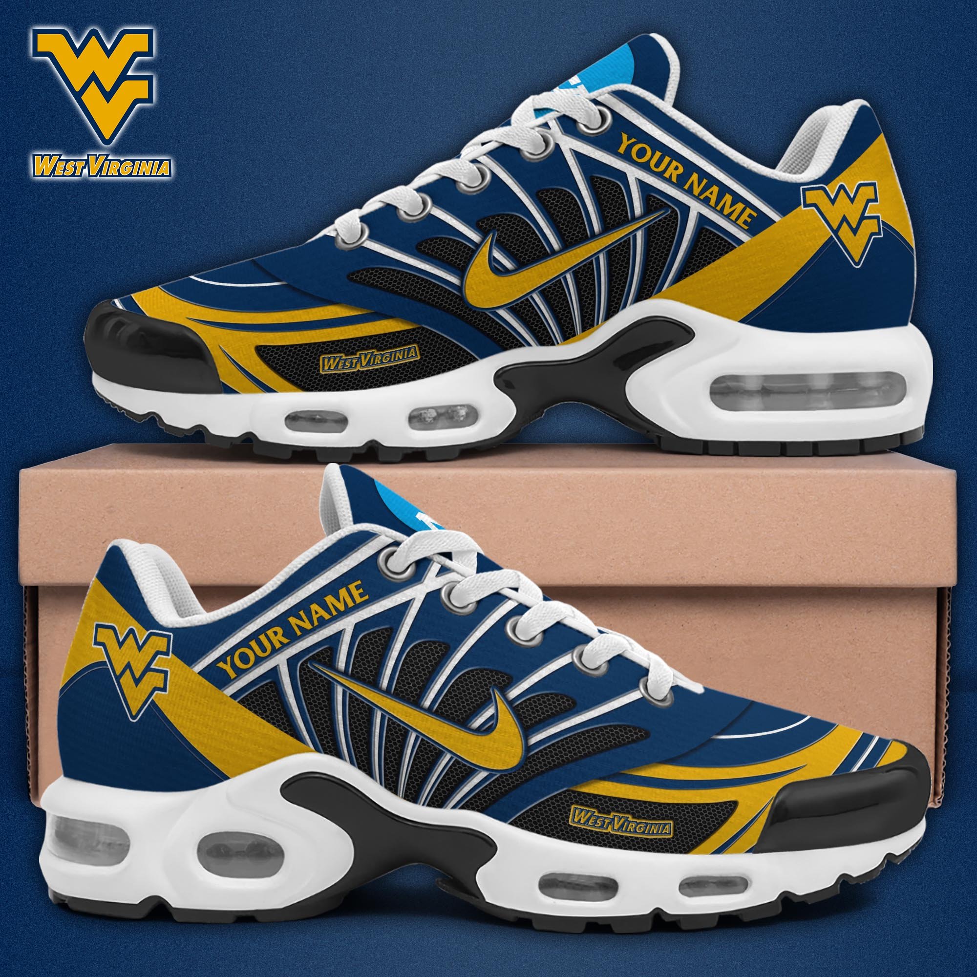 West Virginia Mountaineers TN Shoes 2025 Version Custom Name, Sport Shoes For Fan, Fan Gifts