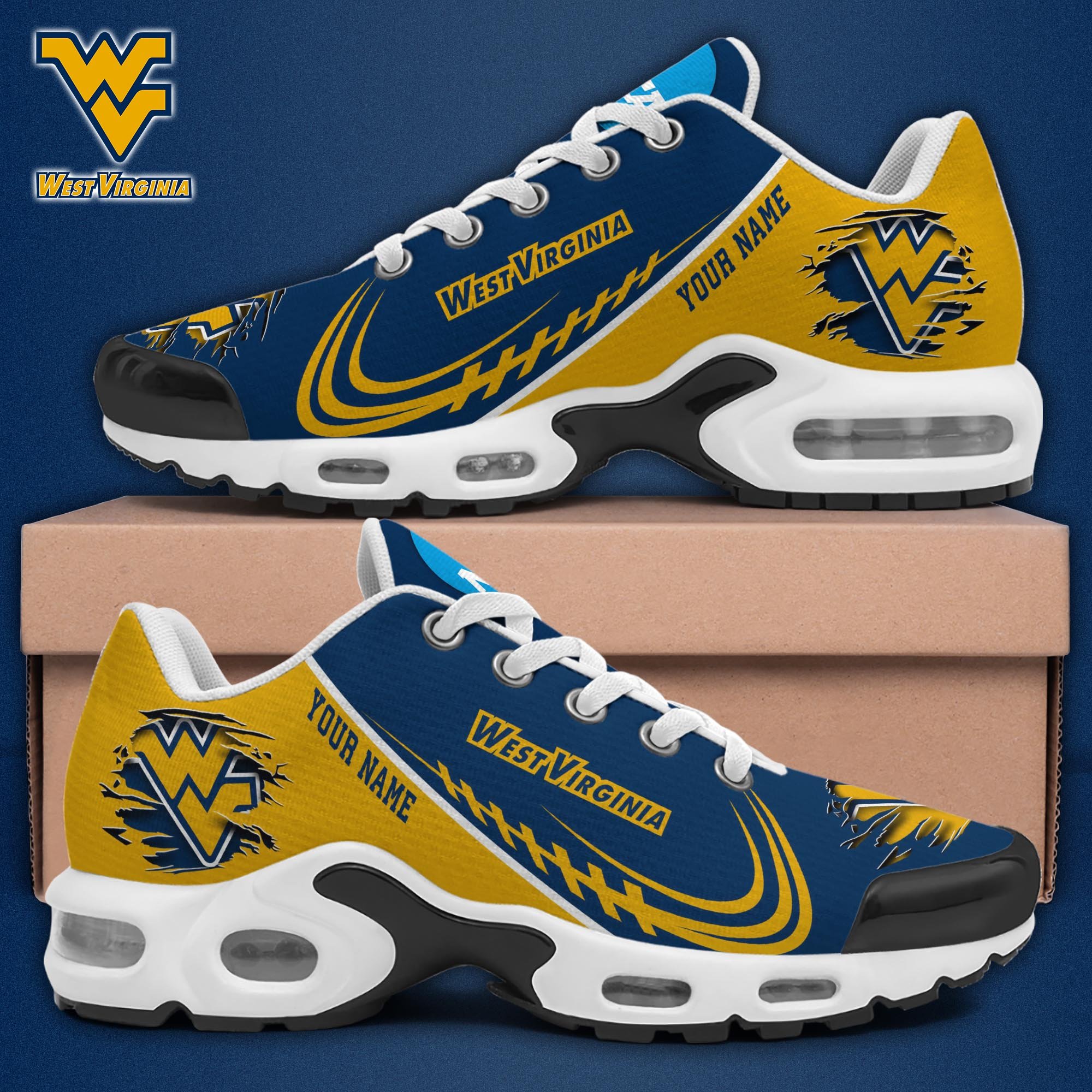 West Virginia Mountaineers TN Shoes 2025 Version Custom Name, Sport Shoes For Fan, Fan Gifts