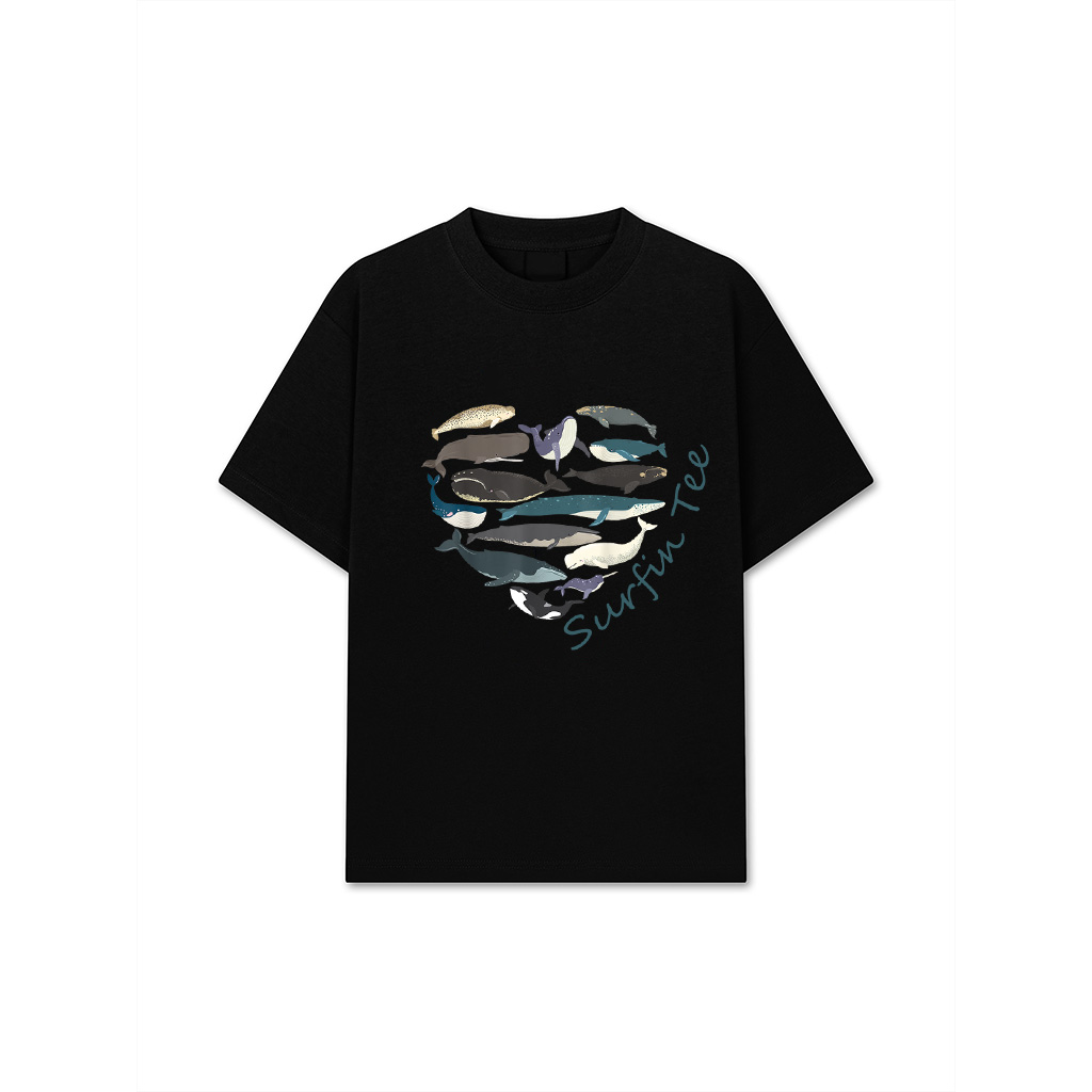 Whales Heart Shape Cute Ocean Mammals Whale Breeds Species T-Shirt