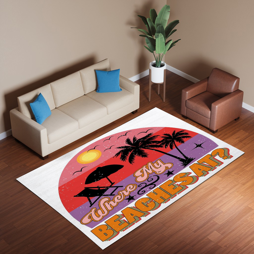 Where My Beaches At Typography Rug