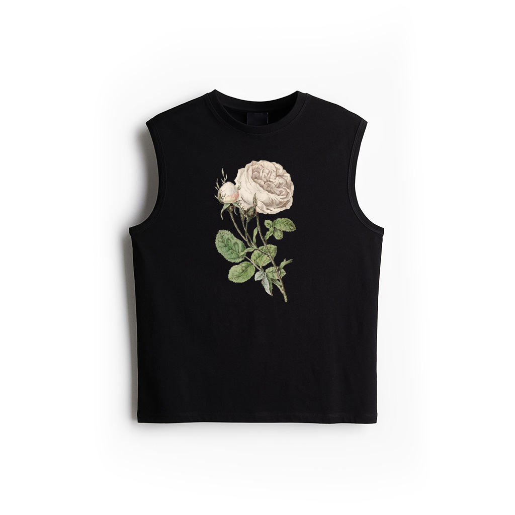 White Rose Vintage Botanical Floral Wildflower Tank Top