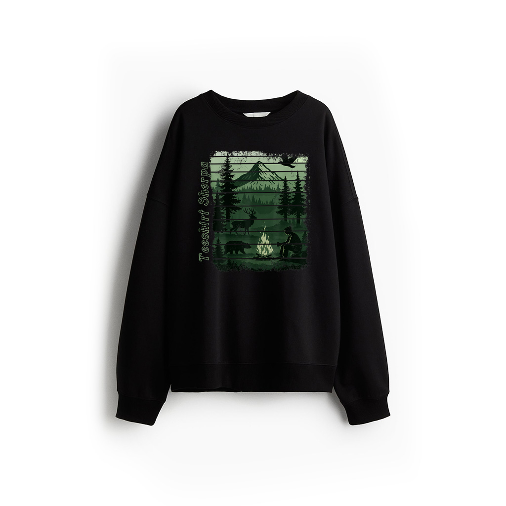 Wildlife Bonfire Deer Campfire Nature Vintage Forest Bear Sweatshirt