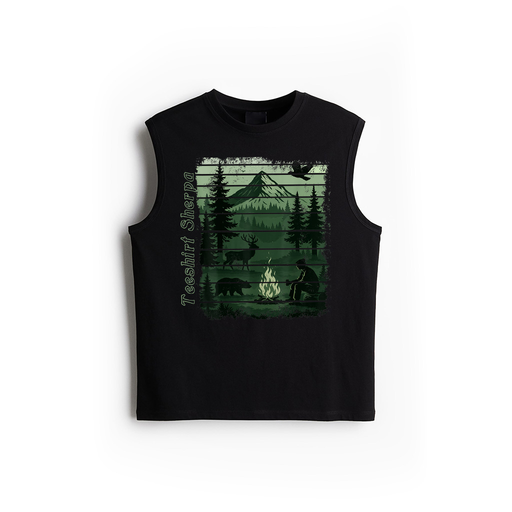 Wildlife Bonfire Deer Campfire Nature Vintage Forest Bear Tank Top