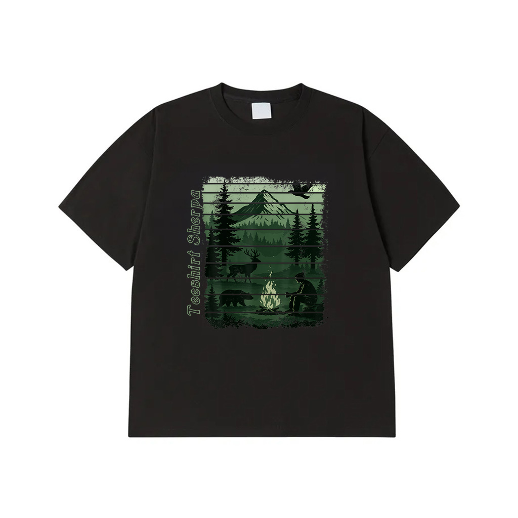 Wildlife Bonfire Deer Campfire Nature Vintage Forest Bear T-Shirt