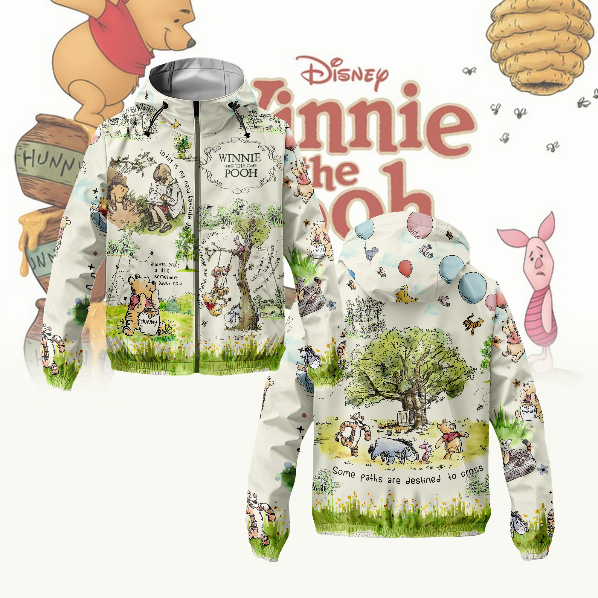 Winnie The Pooh Cartoon Style Windbreaker Jacket