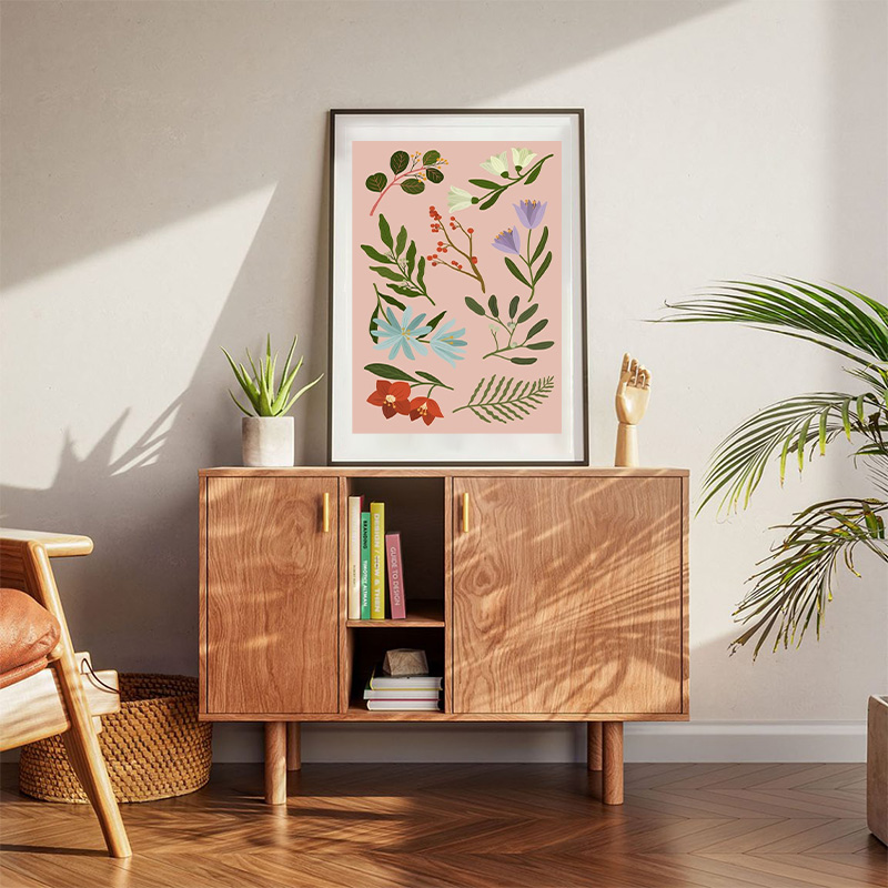 Winter Botanicals On A Pink Background Poster