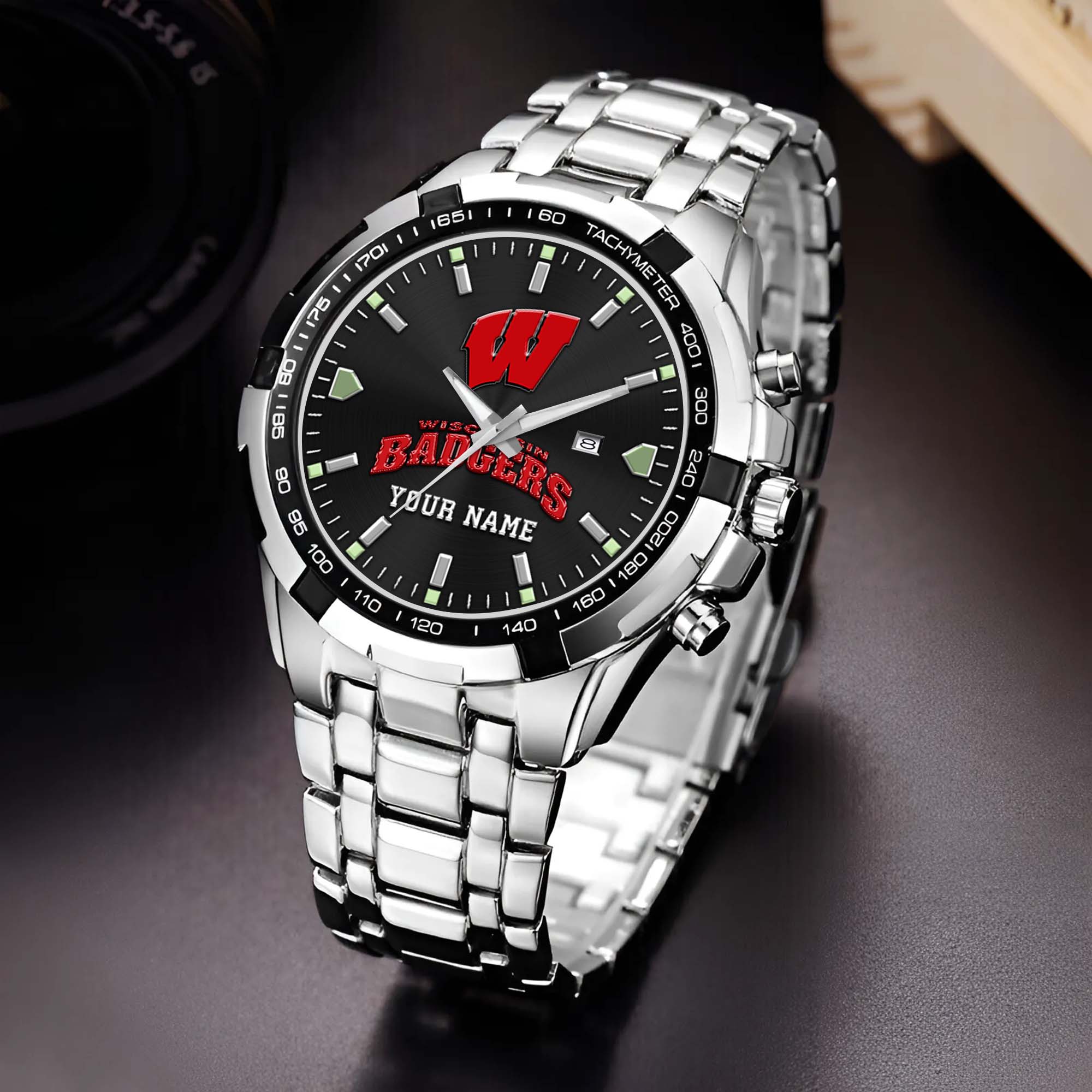 Wisconsin Badgers Alloy Men Quartz Watch Custom Your Name, Sport Men Watch, Football Fan Gifts