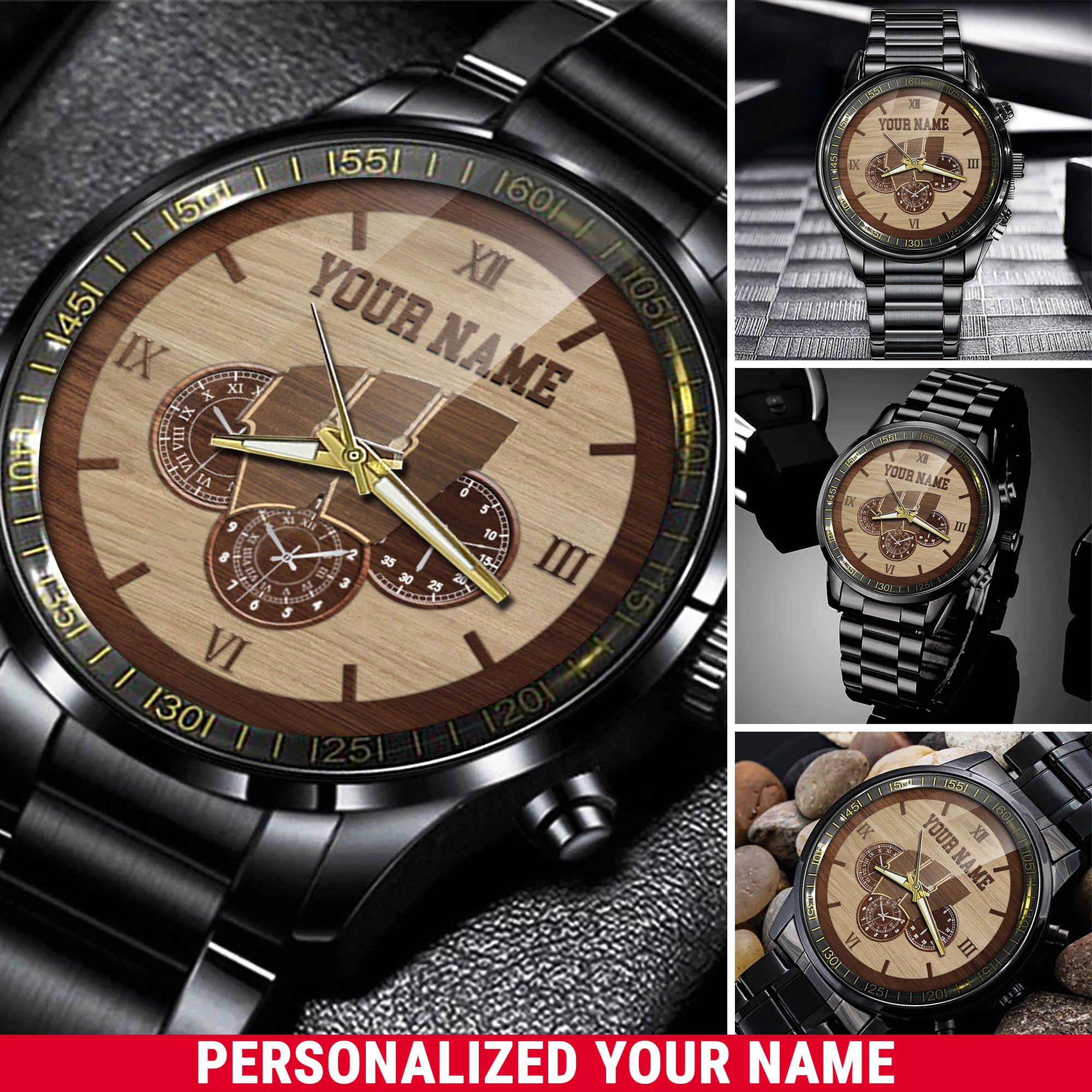 Wisconsin Badgers Black Fashion Watch 2025 Version Customized Your Name, Football Team Black Fashion Watch 