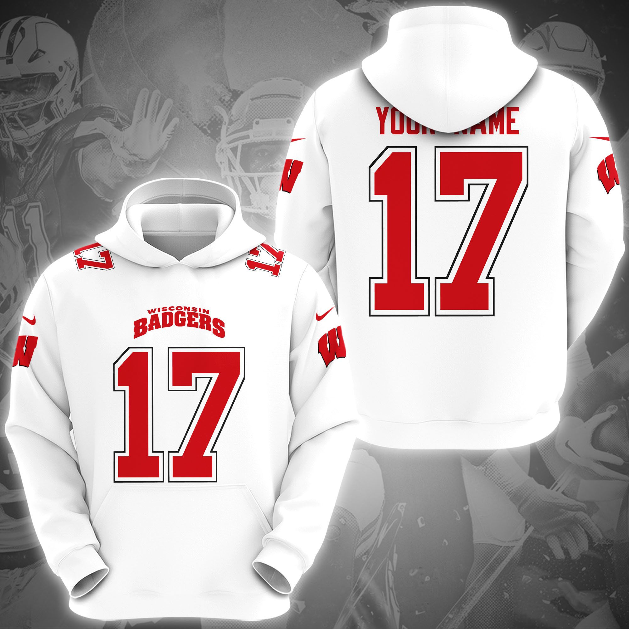 Wisconsin Badgers Hoodie Custom Name And Number, Sport Gifts, Fan Gifts