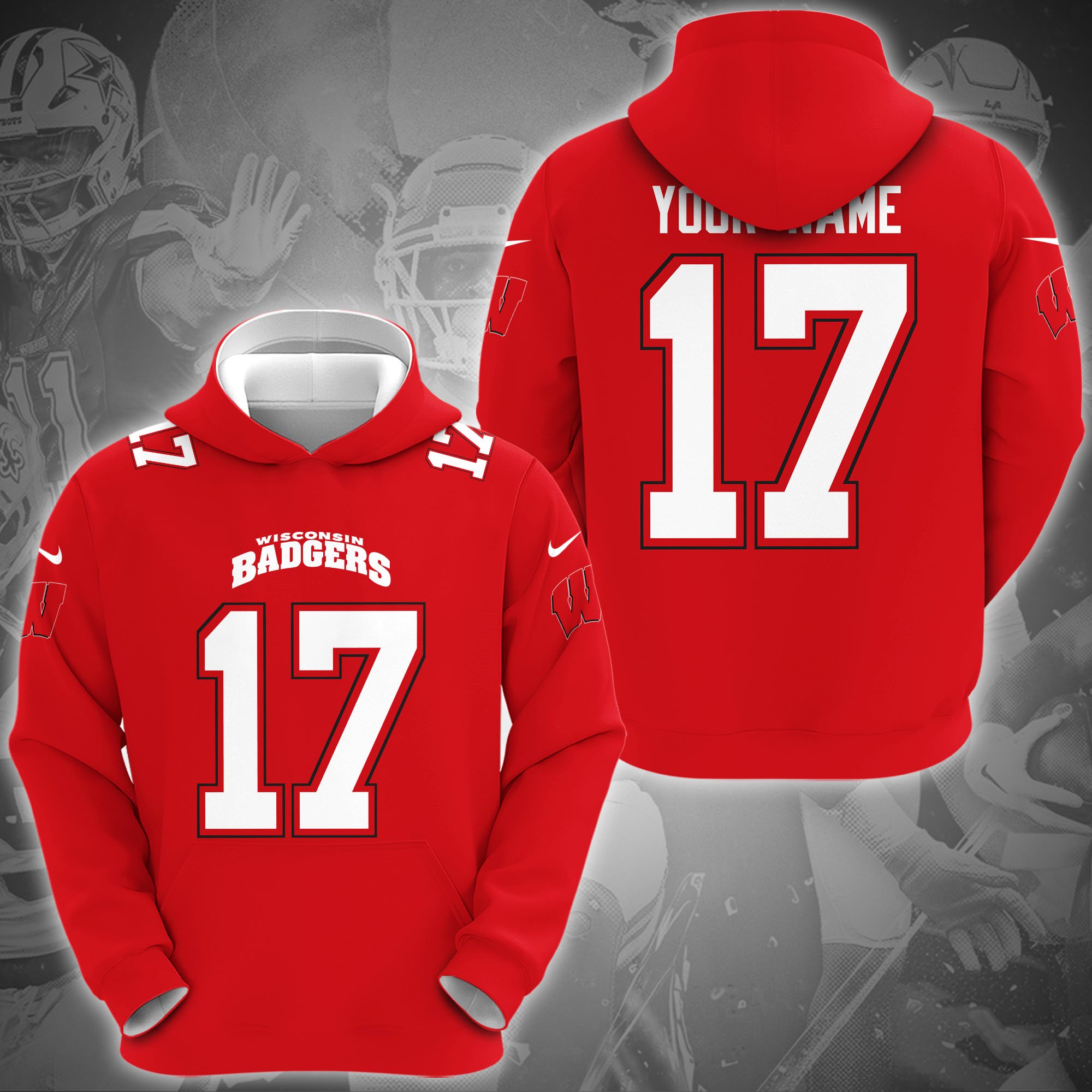 Wisconsin Badgers Hoodie Custom Name And Number, Sport Gifts For Fan