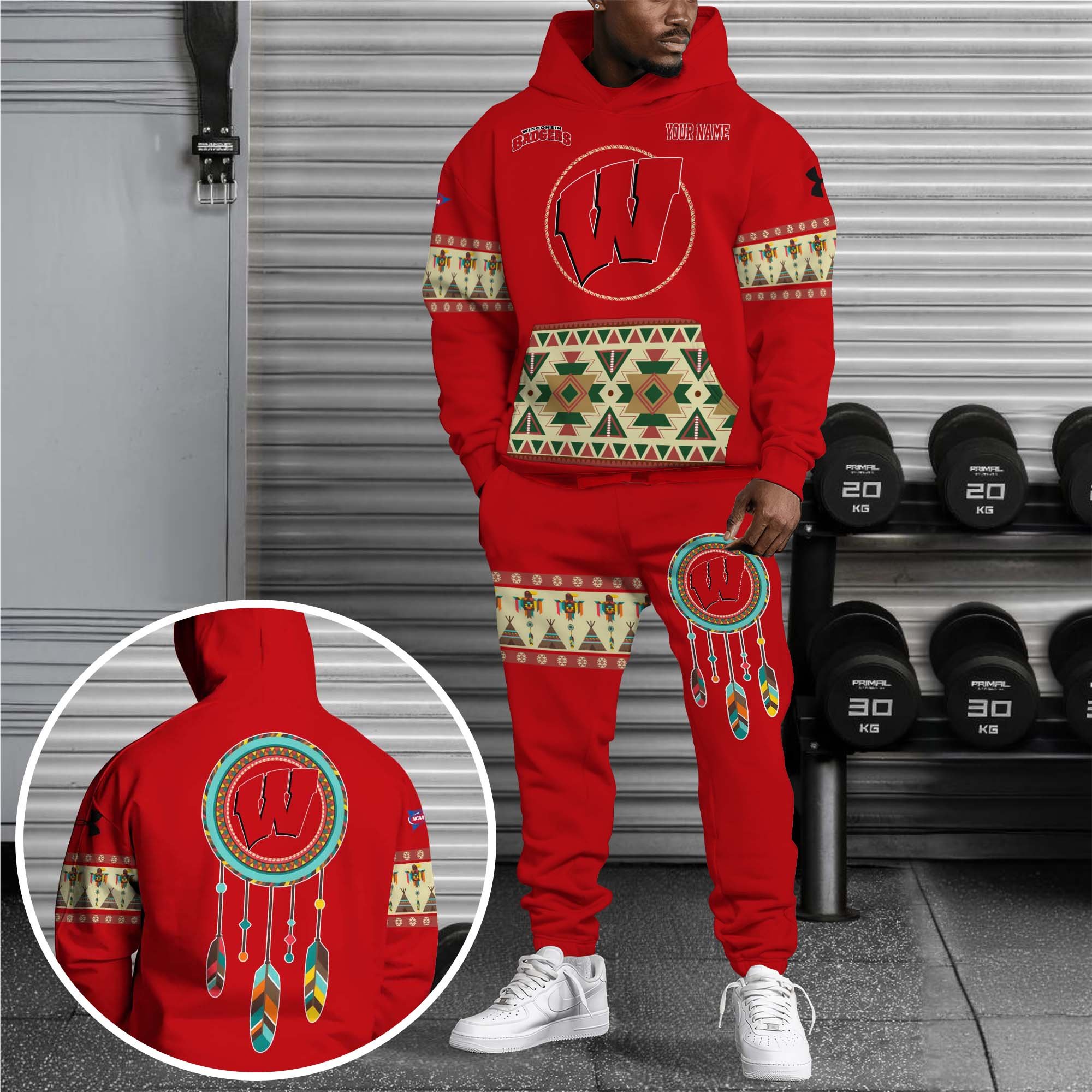 Wisconsin Badgers Hoodie Sweatpants Set Custom Your Name, Sport Hoodie Sweatpants Set, Sport Gifts For Fan