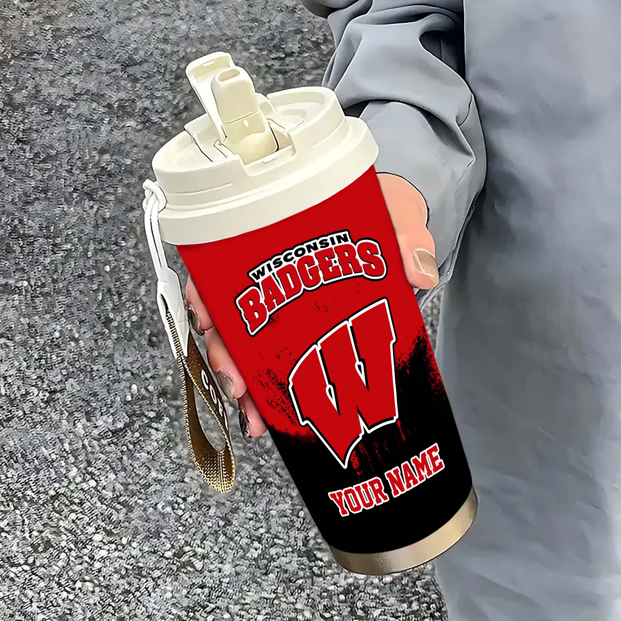Wisconsin Badgers Insulated Coffee Mug With Straw And Lid, Portable Coffee Travel Mug For Car, Fan Gifts