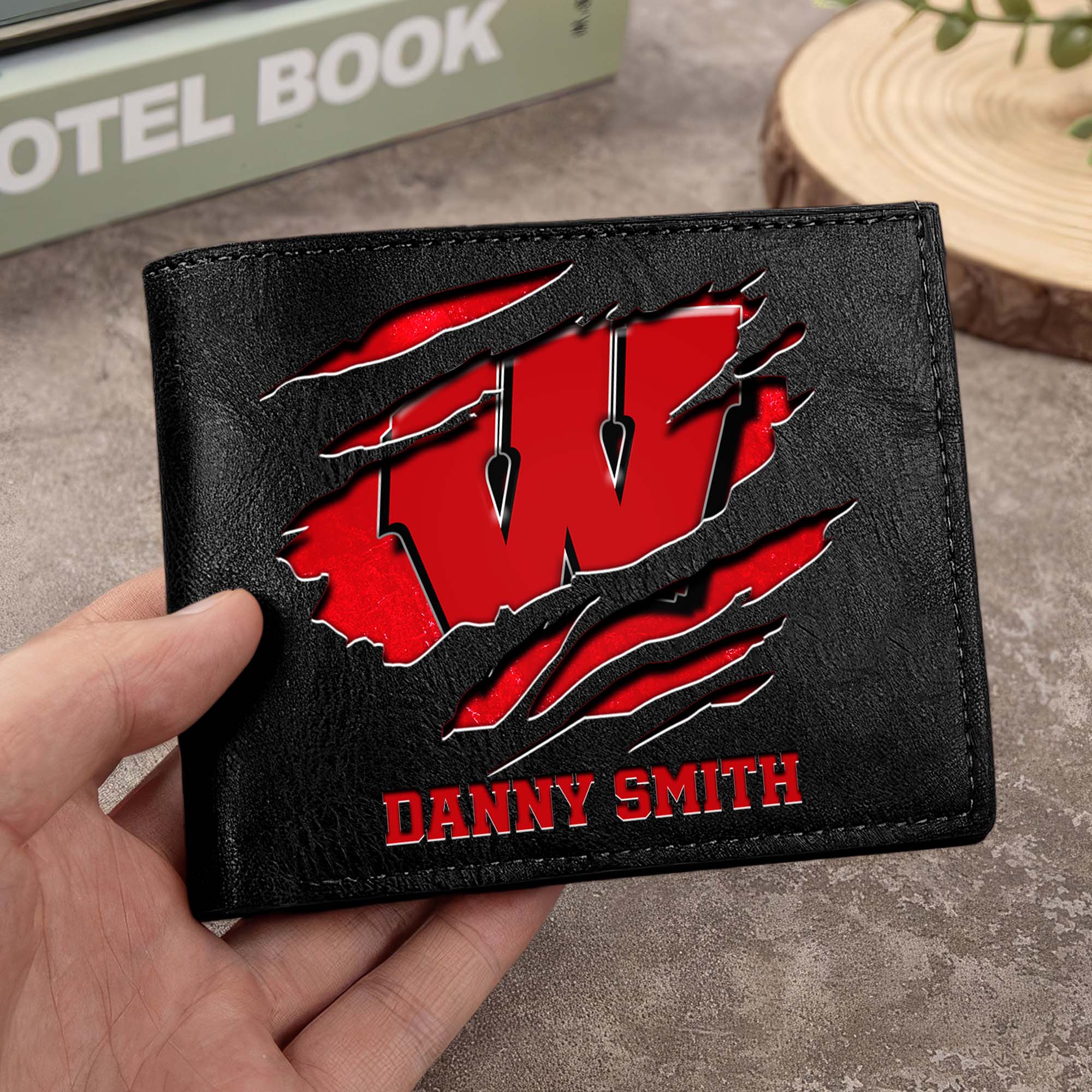 Wisconsin Badgers Men Wallet Custom Your Name, Football Team Men Wallet For Fans, Gifts For Football Lovers