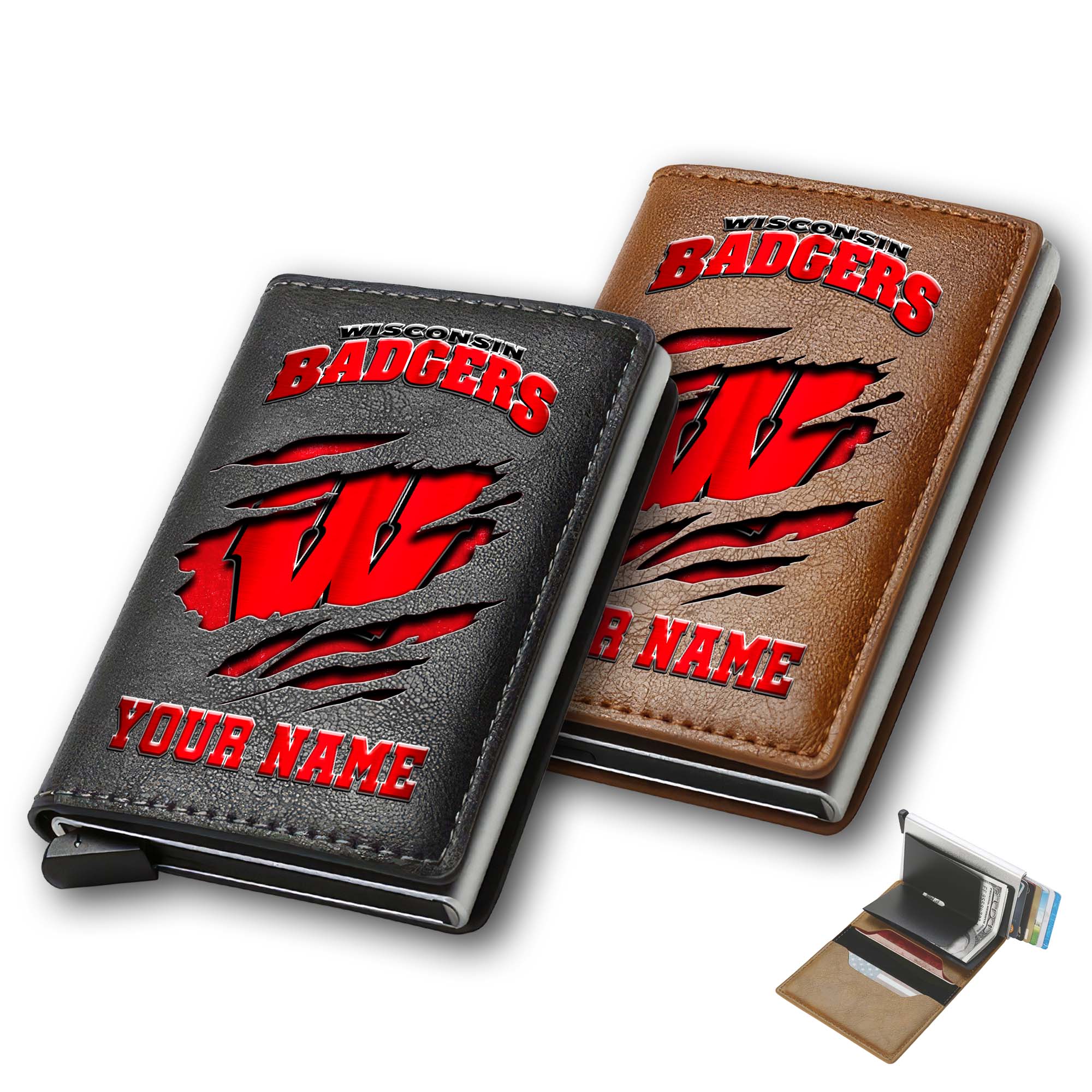 Wisconsin Badgers Men Wallet Custom Your Name, Football Team Men Wallet For Fans, Gifts For Football Lovers