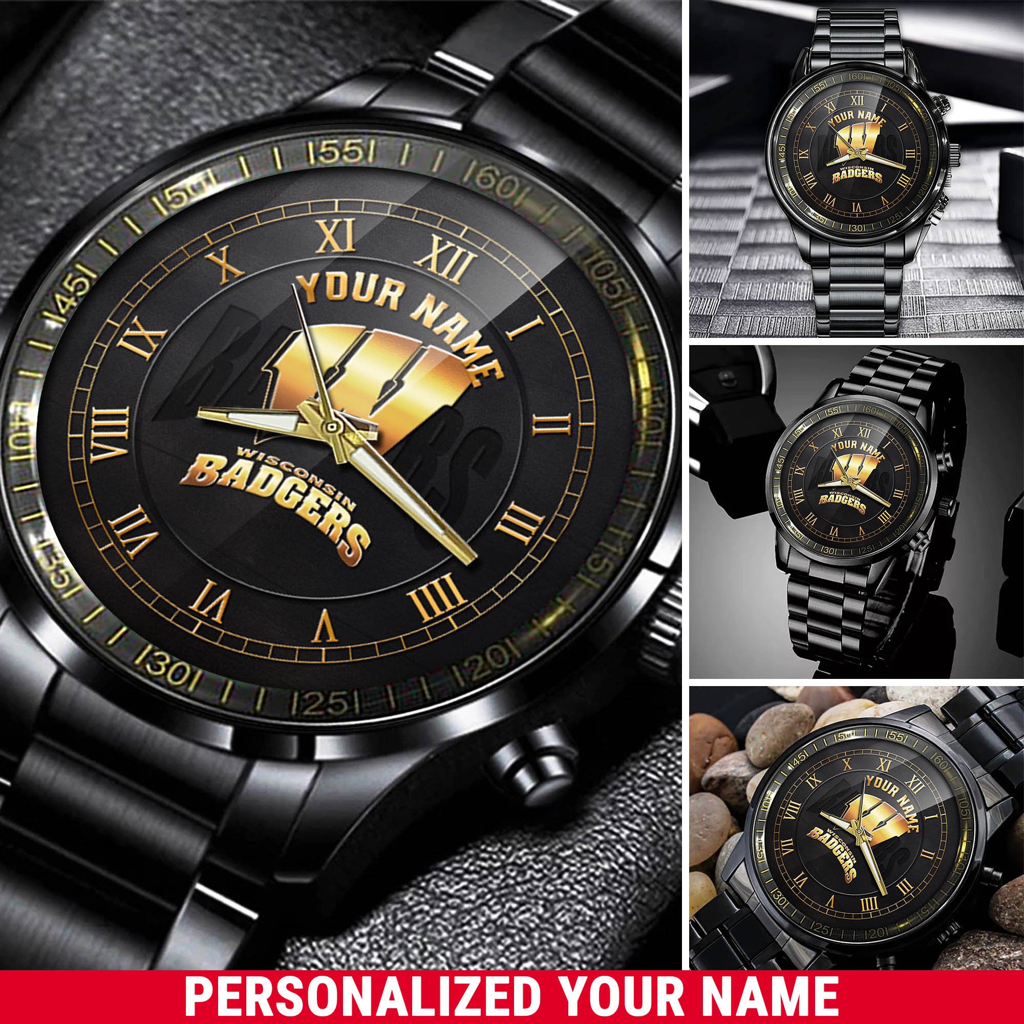 Wisconsin Badgers Team Watch 2024 Version Personalized Your Name, Unique Watch For Sport Lovers ETHY 54594