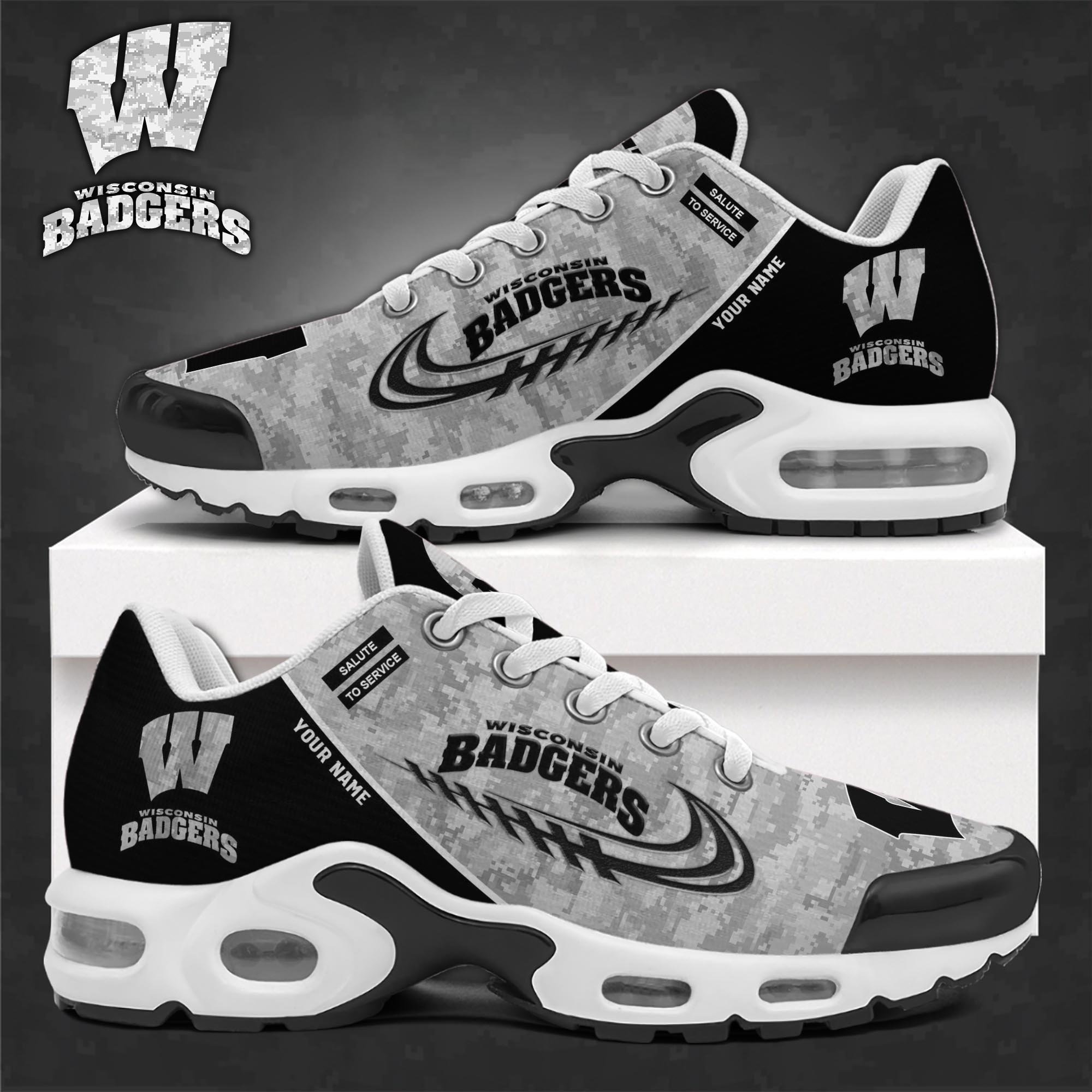 Wisconsin Badgers TN Shoes 2025 Version Custom Name, Camouflage Shoes For Sport Fans, Fan Gifts