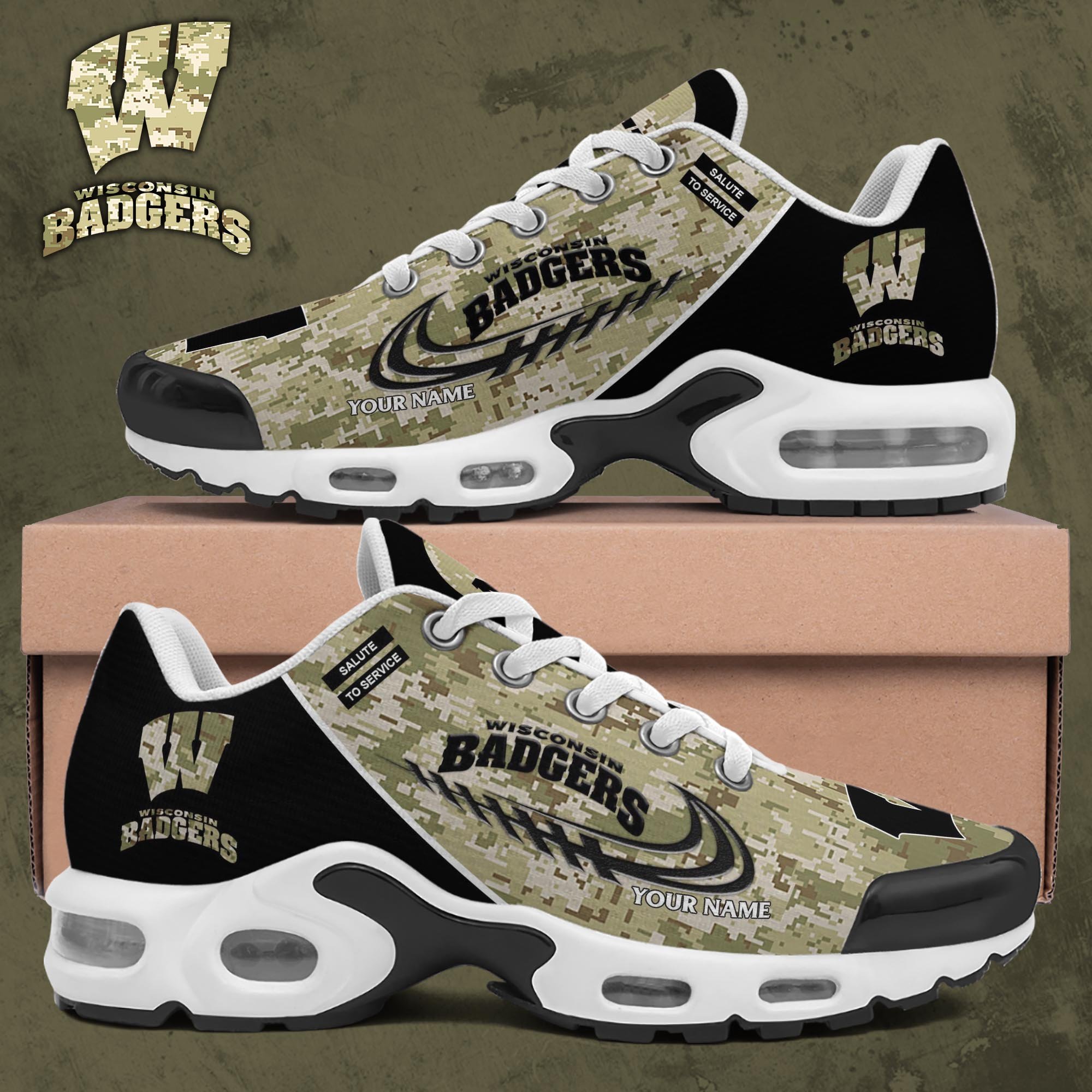 Wisconsin Badgers TN Shoes 2025 Version Custom Name, Camouflage Shoes, Gifts For Football Lovers