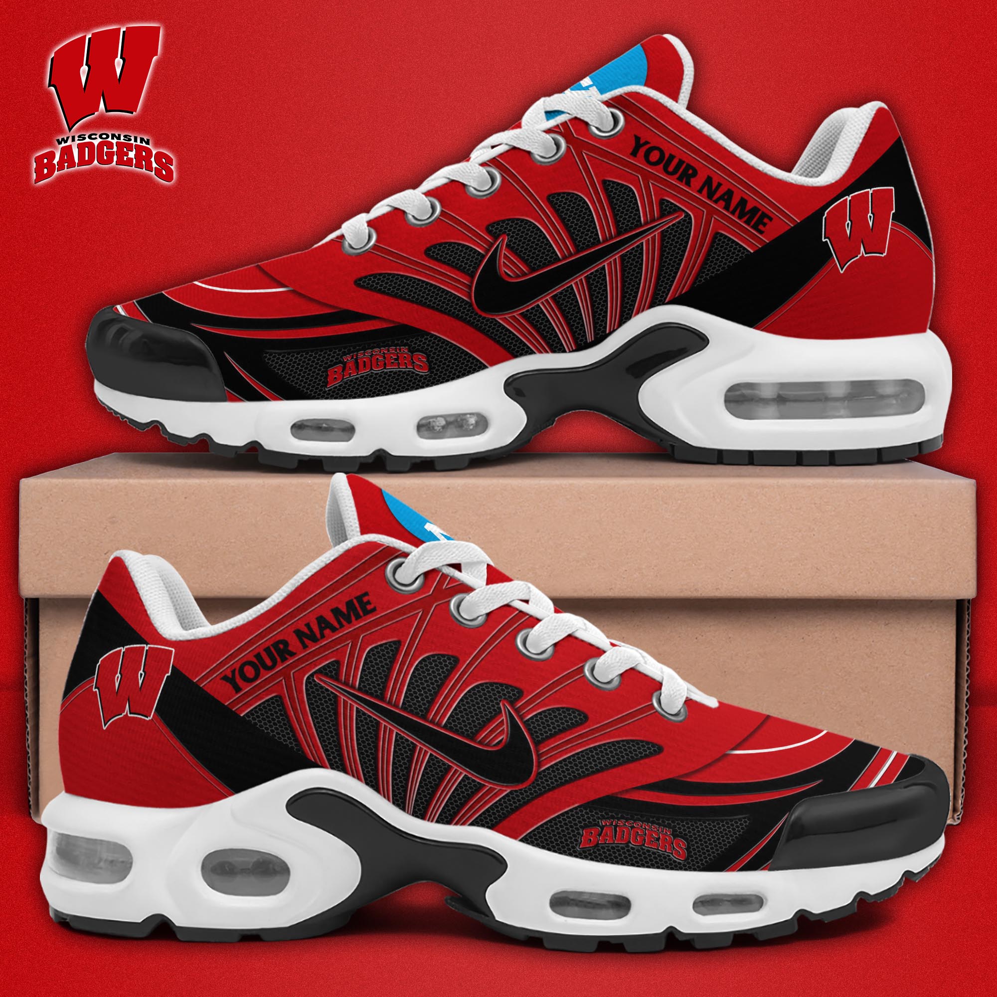 Wisconsin Badgers TN Shoes 2025 Version Custom Name, Sport Shoes For Fan, Fan Gifts