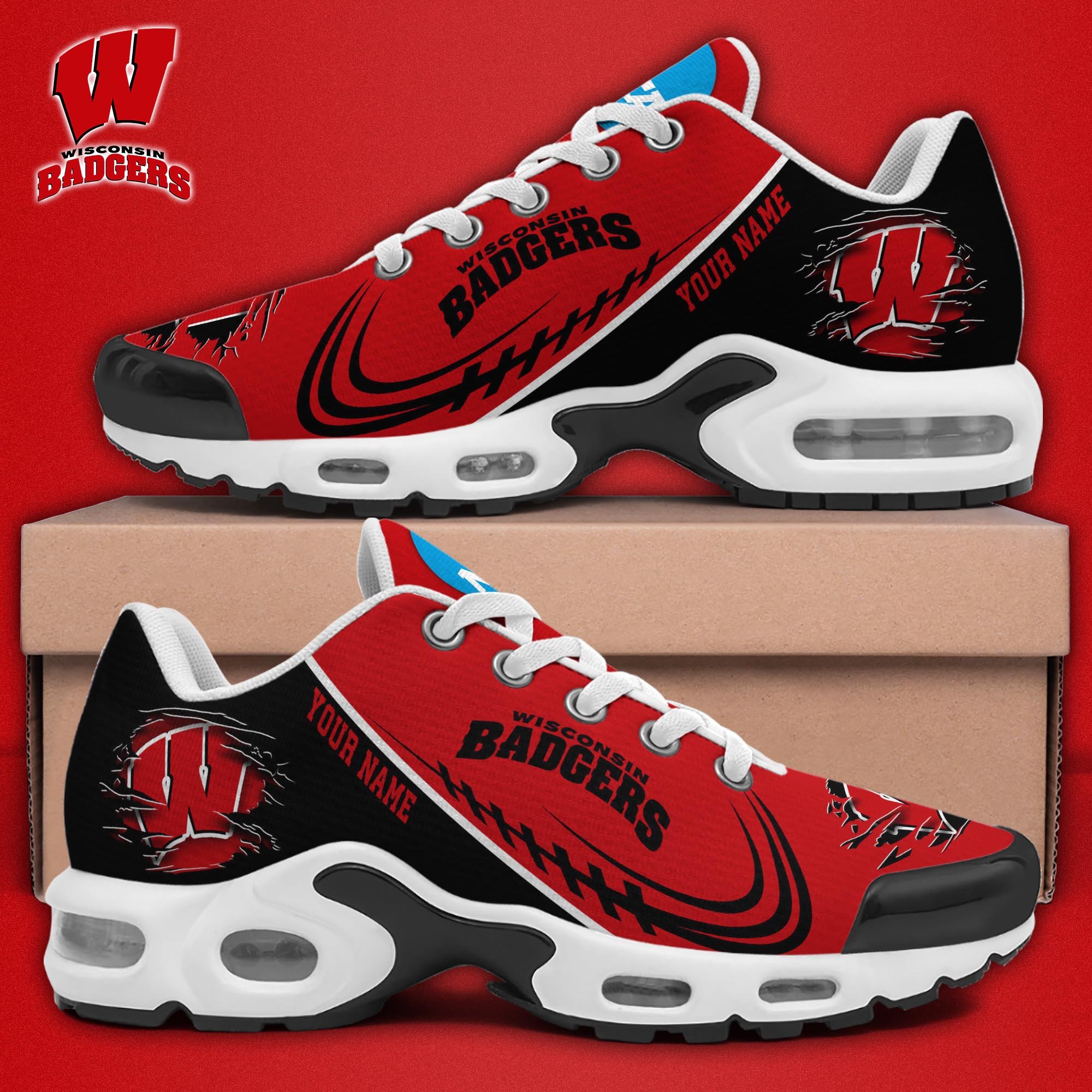 Wisconsin Badgers TN Shoes 2025 Version Custom Name, Sport Shoes For Fan, Fan Gifts