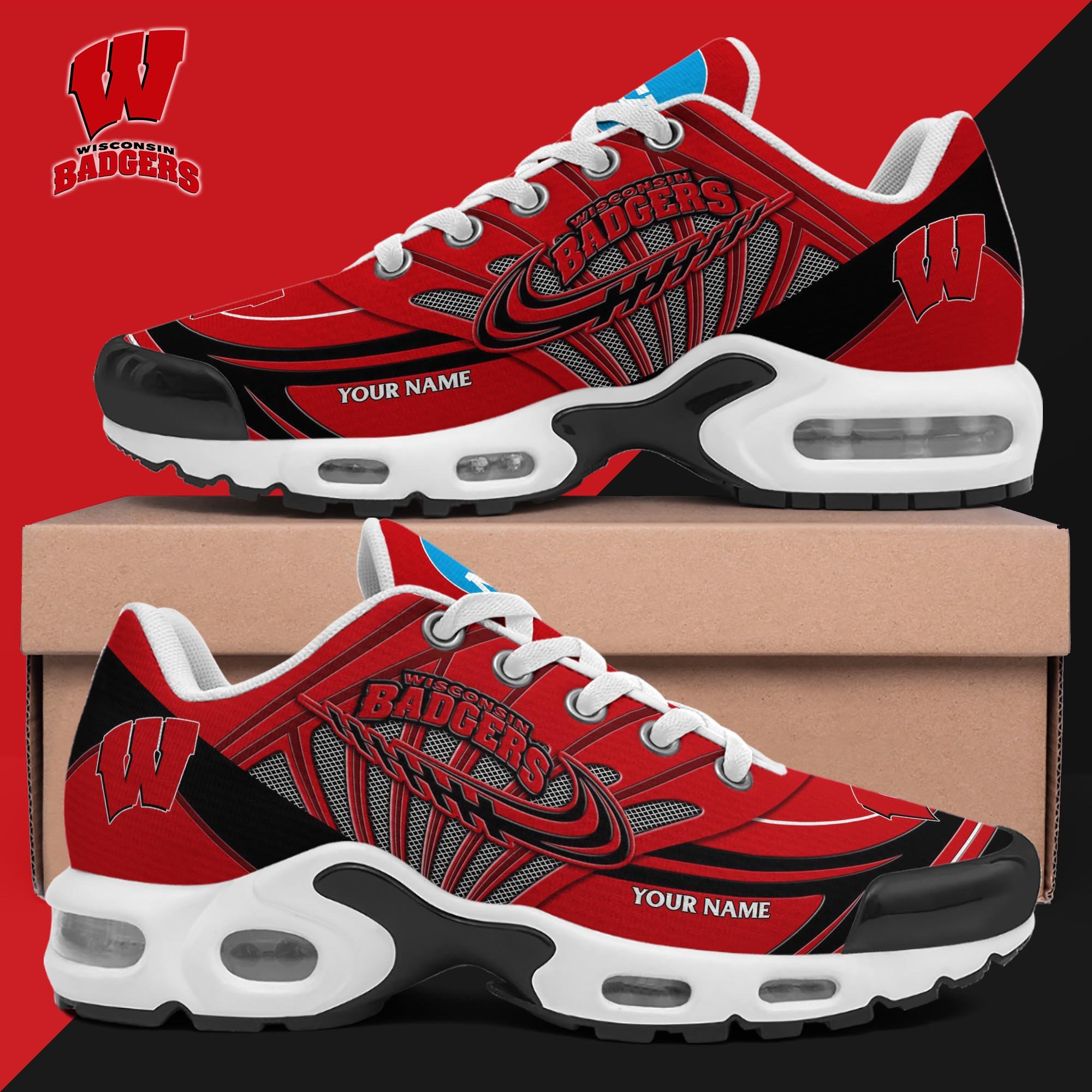 Wisconsin Badgers TN Shoes 2025 Version Custom Your Name, Shoes For Sport Fans, Gift For Fans