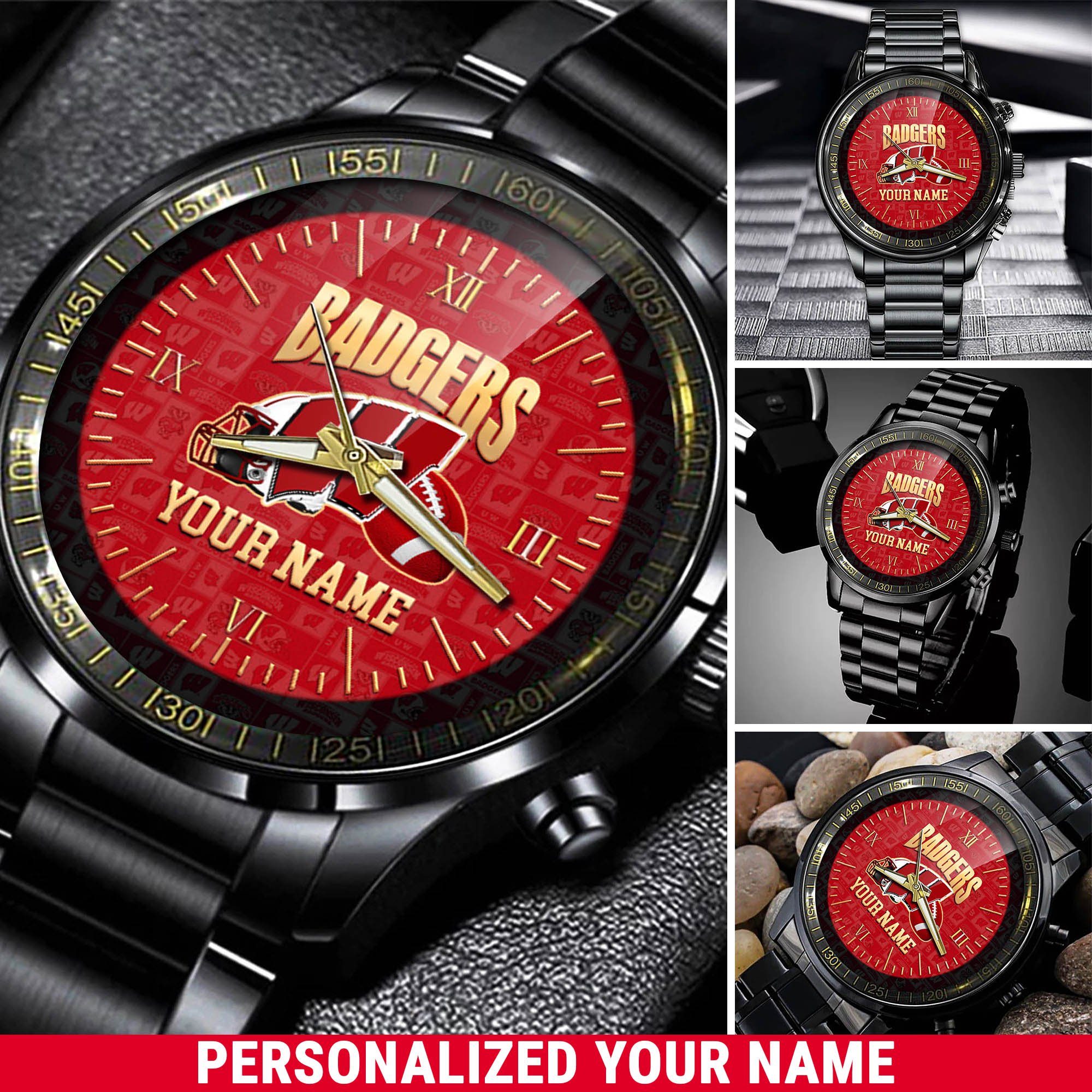 Wisconsin Badgers Watch 2024 Version Personalized Your Name, Sport Watch For Fans, Sport Gifts ETHY 54417