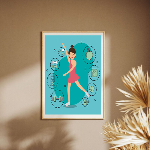Woman Dancing With Sports Icons Poster