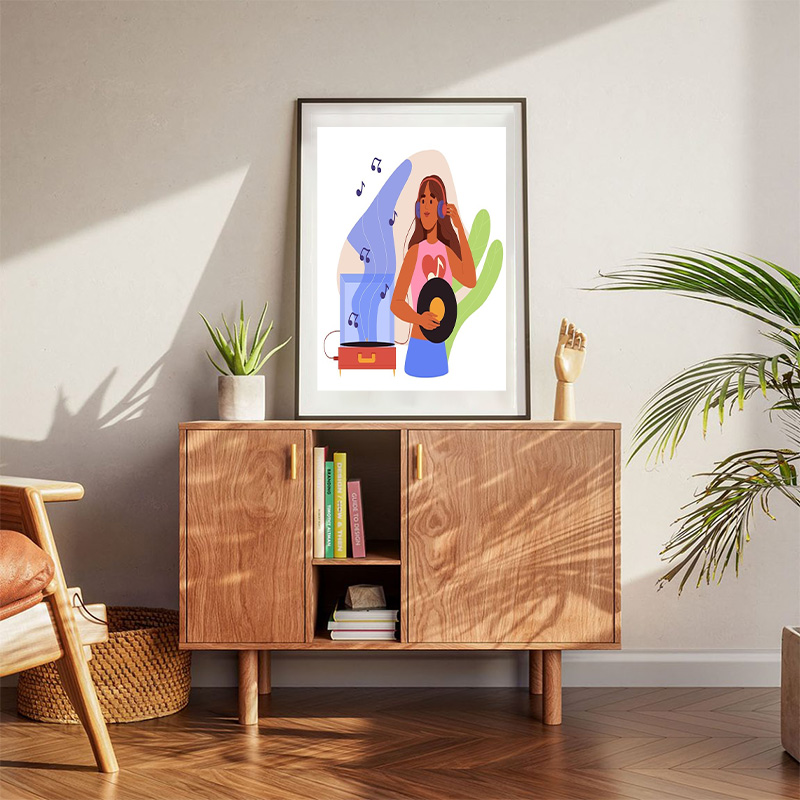Woman Listens To Music Poster