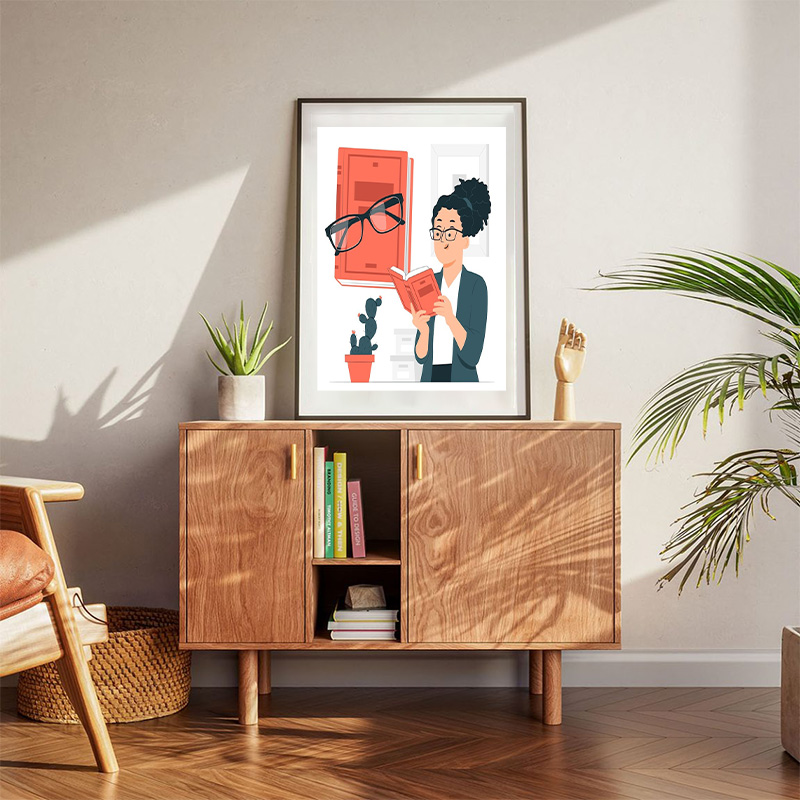 Women Reading Red Book Poster