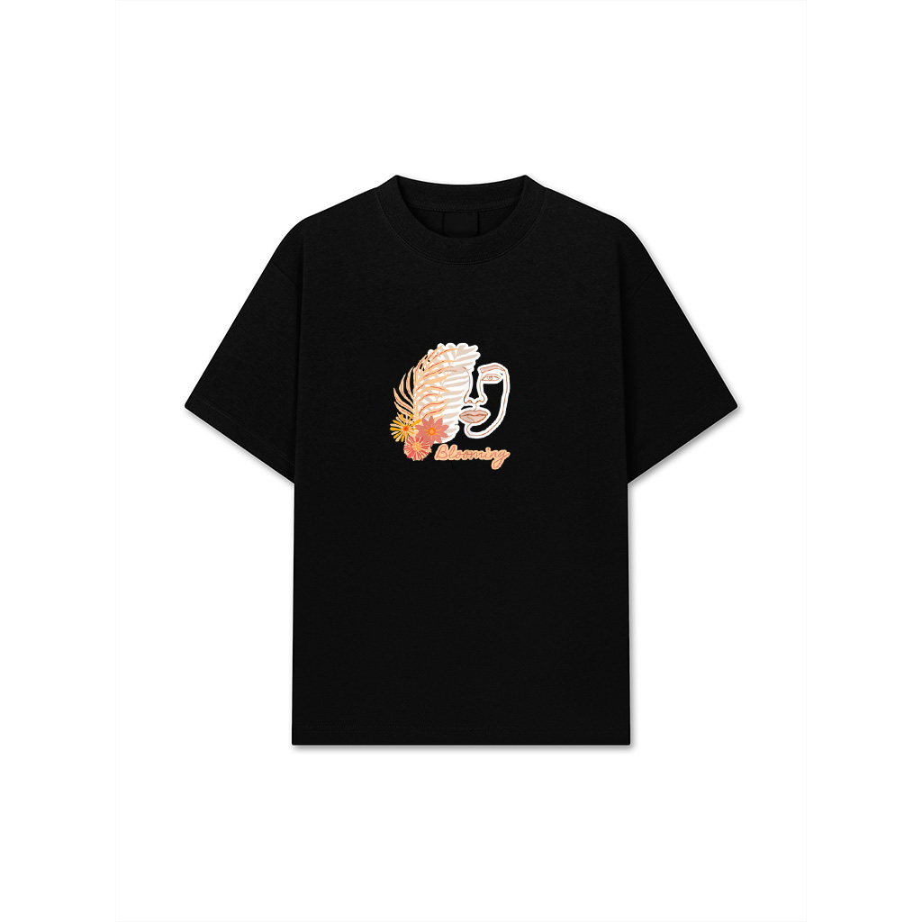 Womens Blooming, Bloom, Floral, Abstract Face, Continuous Line Art T-Shirt