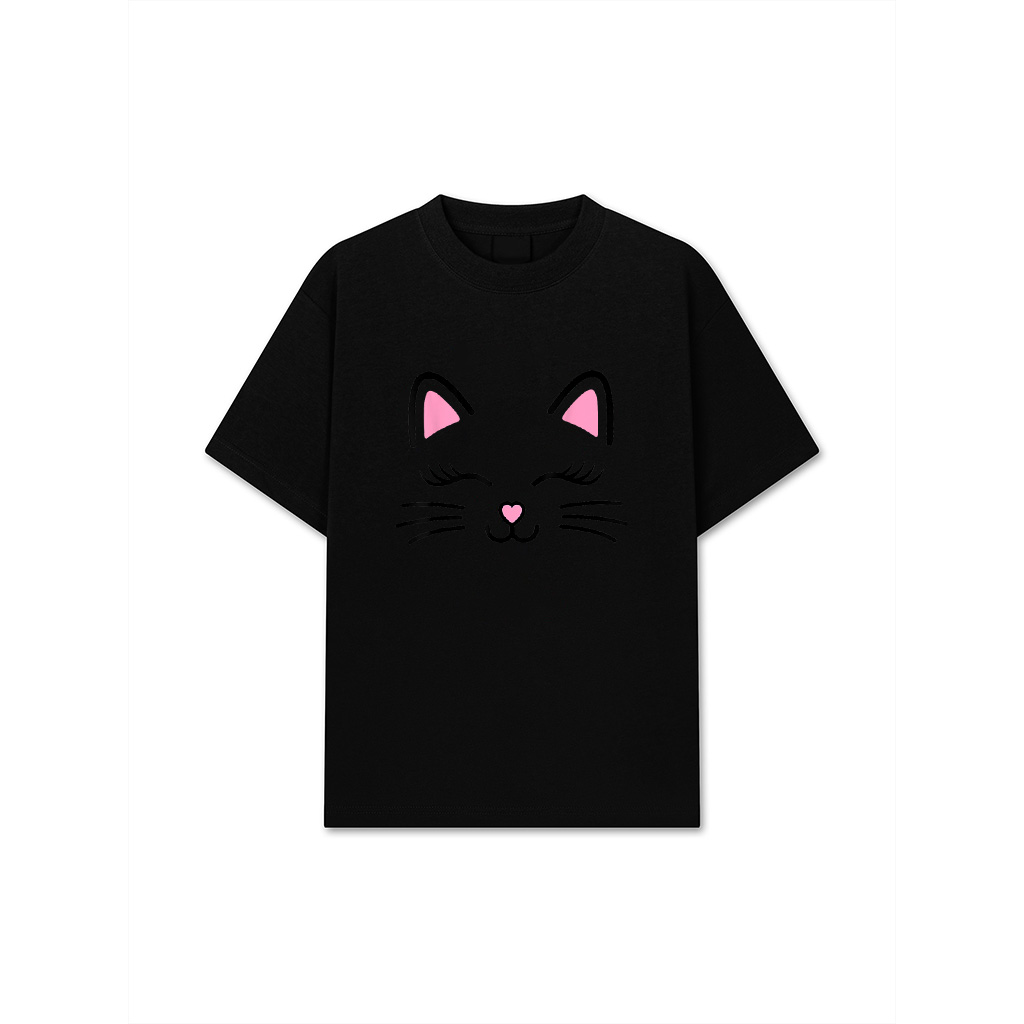 Women's Cat Face Whiskers Print Cosplay Kitty Love Halloween T-Shirt
