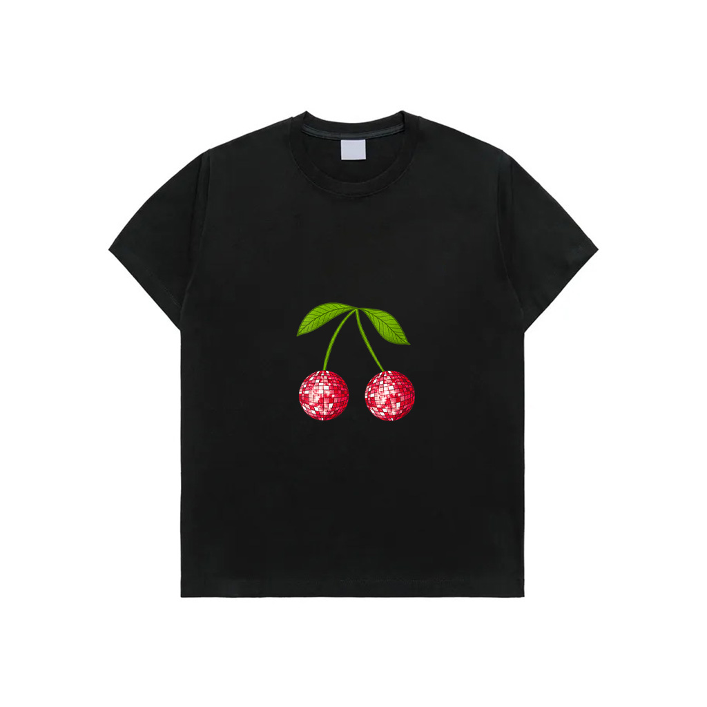 Womens Red Cherry Disco Balls Cute Trendy Y2k Valentines Day T-Shirt