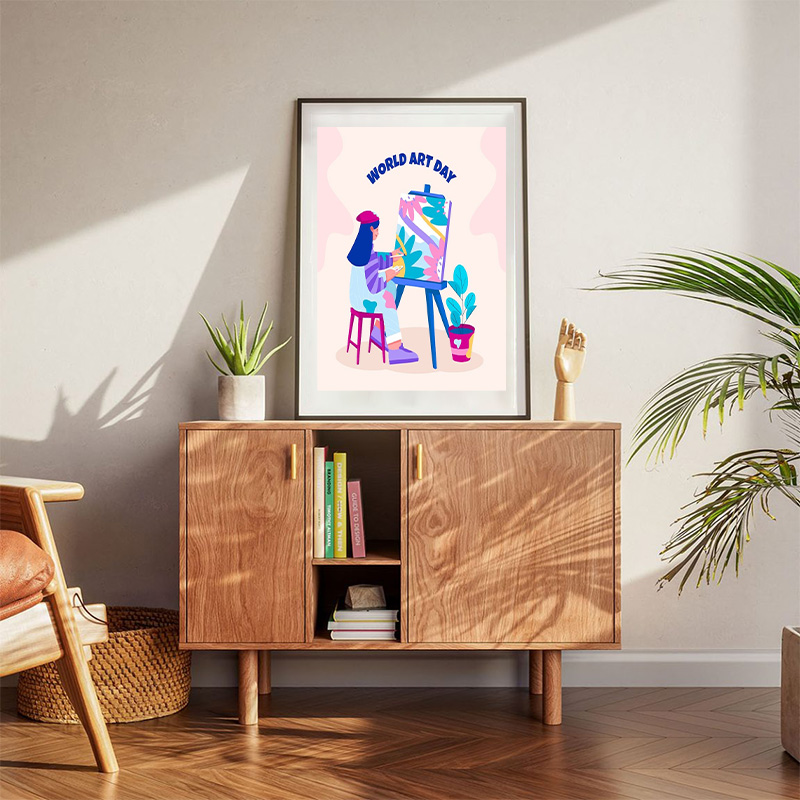 World Art Day Pink Background Poster