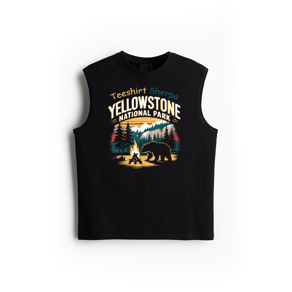Yellowstone US National Park Wolf Bison Bear Vintage Tank Top