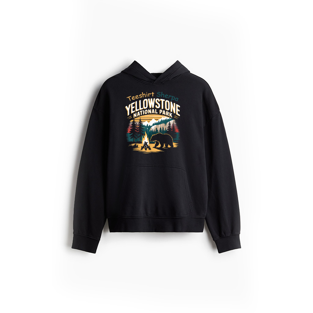 Yellowstone US National Park Wolf Bison Bear Vintage Hoodie