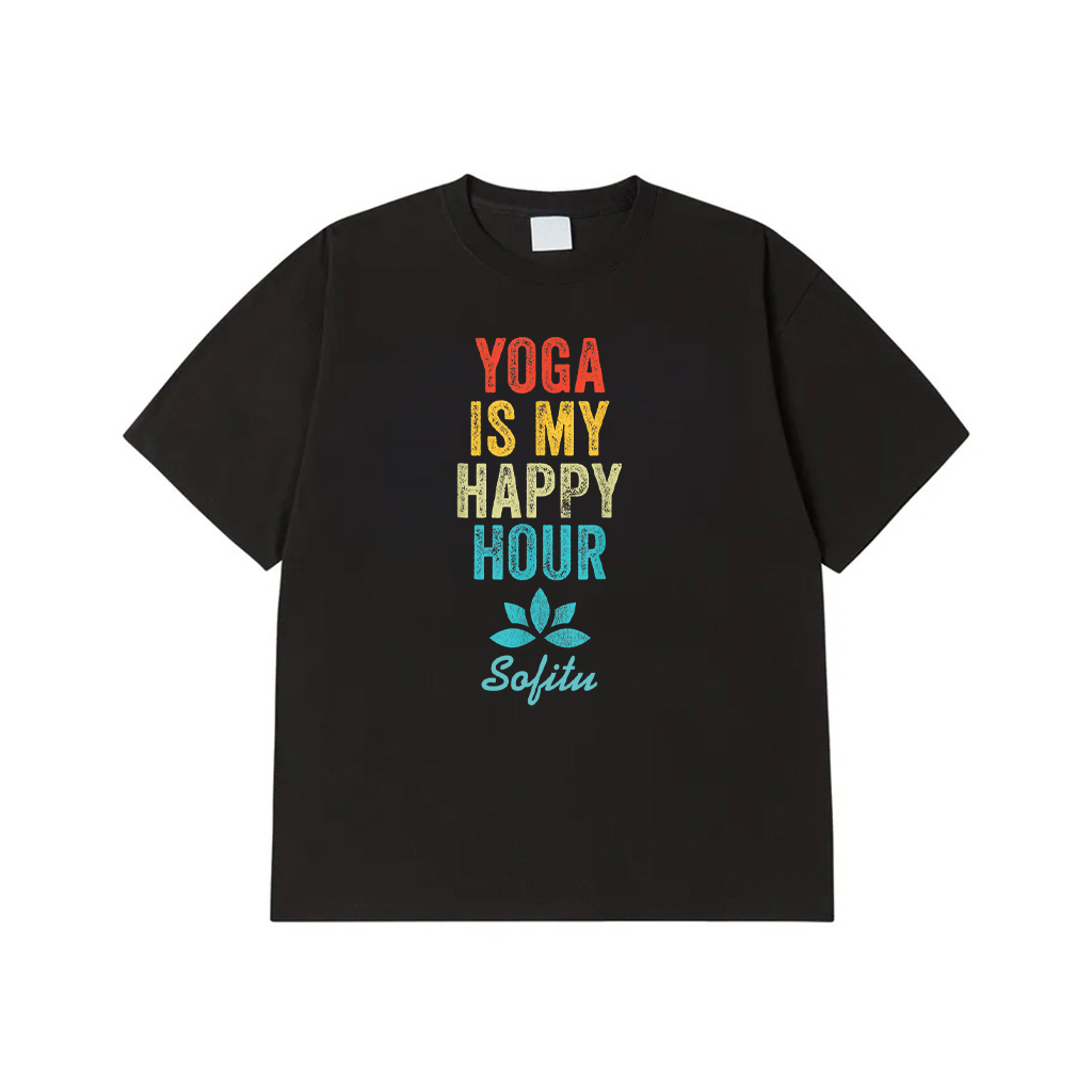 Yoga Is My Happy Hour Meme Vintage Funny Yoga Saying T-Shirt