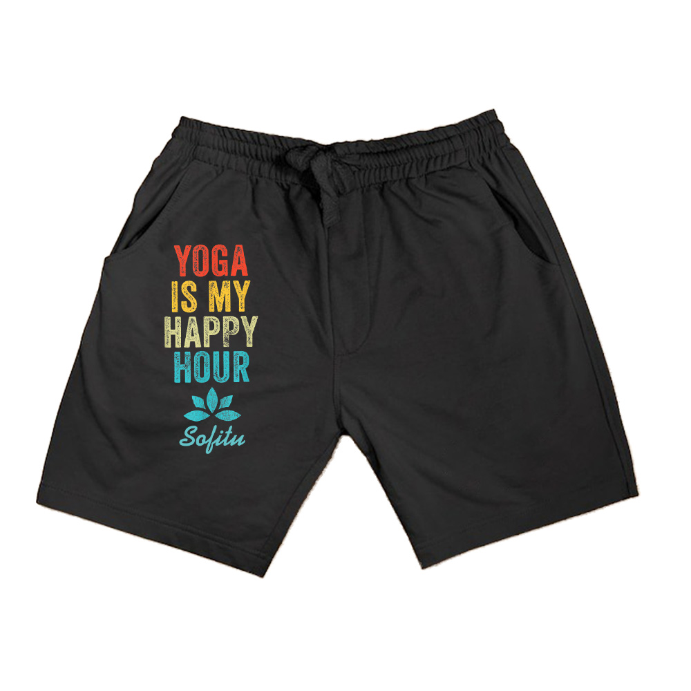 Yoga Is My Happy Hour Meme Vintage Funny Yoga Saying Shorts