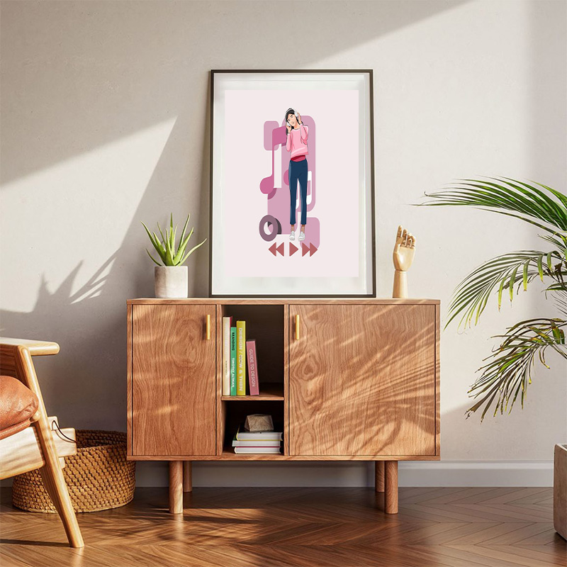 Young Girl Listening To Music Poster