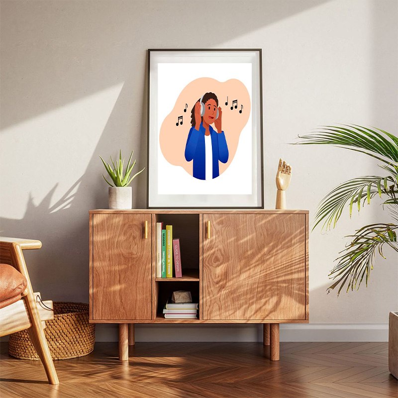 Young Girl Listens To Music Poster
