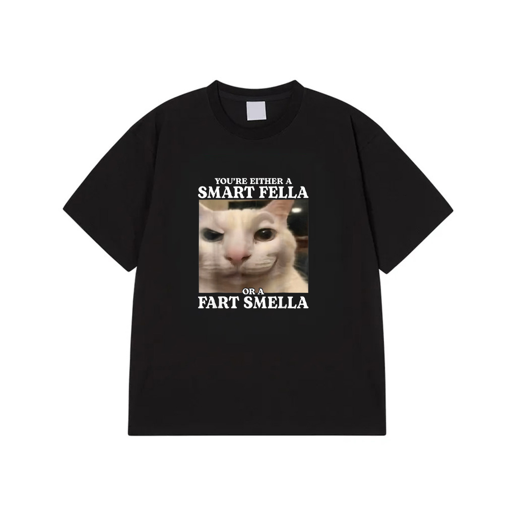You're Either A Smart Fella Or A Fart Smella Funny Cat Meme Men Women Kids T-Shirt