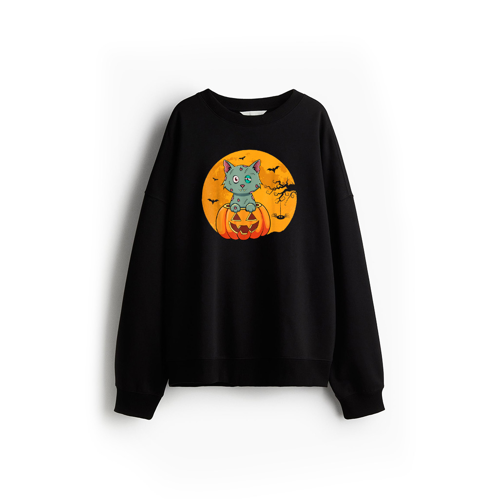 Zombie Cat Halloween Vintage Scary Spooky Pumpkin Horror Cat Sweatshirts